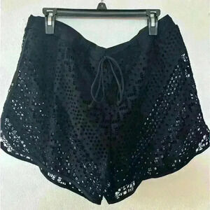 Black Lace Crochet High-Waisted Shorts - Boho Summer Beachwear